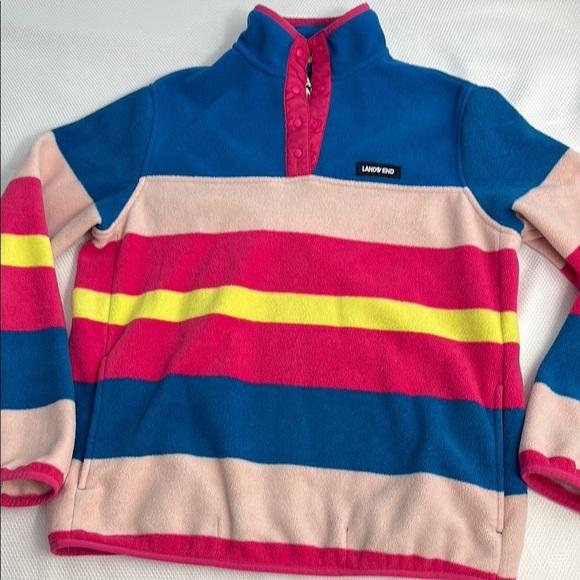 Lands End fleece pullover striped - Picture 1 of 5
